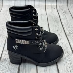 Rocawear Women Black Rhinestone Boots-Size 6